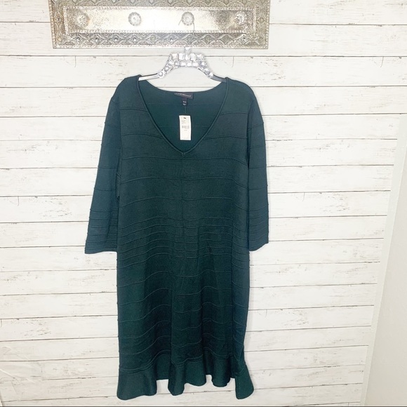 Lane Bryant Green Knit Ribbed Sheath Work Wedding Guest Dress Size 26/28 - Picture 1 of 10